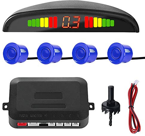 MOCNT Auto Einparkhilfe 4 Hinten Sensoren Rückfahrhilfe Kfz Rückfahrwarner Einparksystem Parksensoren Rückwärtsparkhilfe 12V LCD Display Buzzer Alarm Warnung Blau