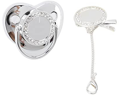 Baby Schnuller – DIY Fotodekoration Baby Schnuller Nippel, Personalisiertes Bling Schnuller Clip Set Kristall Luxuriöser Schnuller Schnuller für Mädchen Babyparty (Silber M)