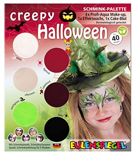 Eulenspiegel 207048 - Schmink-Palette Creepy Halloween, Anleitung für 5 Halloween-Masken, Kinderschminke, Faschingsschminke