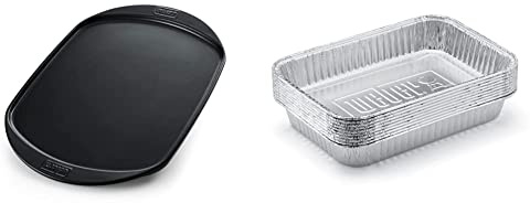 Weber 17509 Grillplatte Keramik groß, schwarz, 49x35 cm, Antihaftoberfäche & 6415 Small 7-1/2-Inch-by-5-inch Aluminum Drip Pans, Set of 10