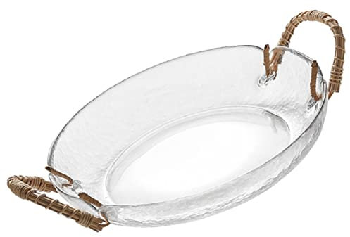 YARNOW Assiette Verre Avec Poignée Rotin Plat à Salade Collations Pour Fruits Accessoire De Dîner Élégant Pour Maison