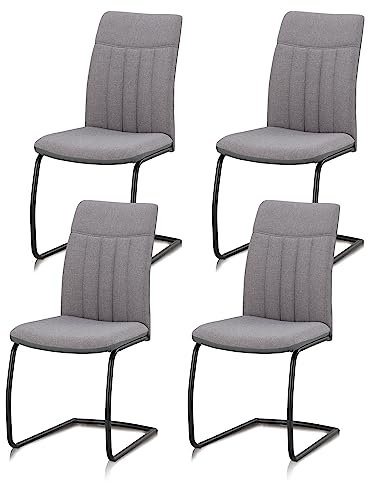 KHG 4er Set Esszimmerstühle Schwingstuhl Polsterstuhl Küchenstuhl Webstoff-Kunstleder Mix Grau - Design Stuhl Sitzhöhe 49 cm - Freischwinger mit Reißverschluss - für Büro, Küche