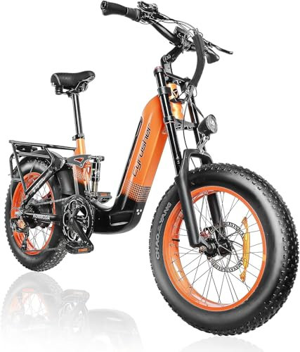 Extrbici 20Zoll Aluminium E-Bike für Erwachsene, Kommoda Fatbike 250W 25km/h 48V 20Ah 120km, Luftfederung, hydraulische Scheibenbremsen, 4-Zoll Fat Tires, Orange 1