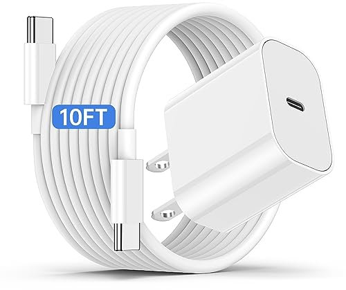 Cargador rápido para iPhone 16 15 y cable tipo C a C de 10 pies largo, enchufe de bloque de carga USB C de 20 W para Apple iPhone 16 Pro/16 Plus/15 Pro Max/15/iPad adaptador de corriente Cube/AirPods