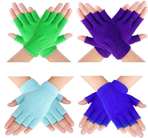 Yolev 4 Paia Guanti Senza Dita da Donna Guanti Invernali Corti Guanti Caldi in Maglia Uomo Donna Guanti Elastici Universali (Viola, Verde, Azzurro, Blu Scuro)