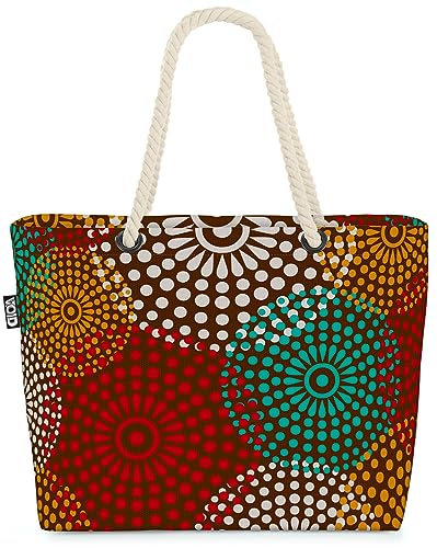 VOID Kreise Afrika Inka Muster Strandtasche Shopper 58x38x16cm 23L XXL Einkaufstasche Tasche Reisetasche Beach Bag