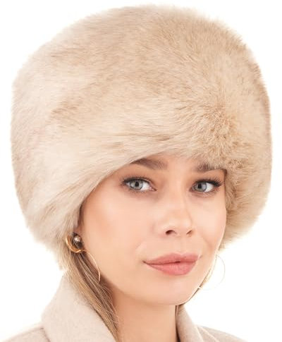Futrzane Siberian Kosakenmütze - Pelzmütze Damen - Fell Pelz Russische Mütze (M, Gold Siberian)