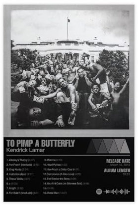BSapp Kendrick Lamar Poster To Pimp A Butterfly Album, Poster, Leinwand, Poster, Wandkunst, Dekordruck, Bild, Gemälde für Wohnzimmer, Schlafzimmer, Dekoration, 30 x 45 cm
