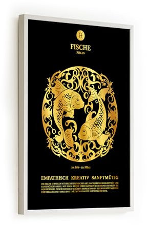 codiarts. Astrologie Sternzeichen Poster | Goldfolienprägung | goldenes Tierkreiszeichen Fische Wandbild | DIN A3 ohne Rahmen (Pisces, Schwarz)