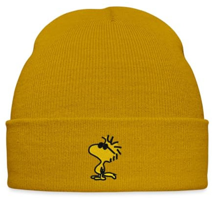 Spreadshirt Peanuts Woodstock Sonnenbrille Stick Wintermütze, One Size, Senfgelb
