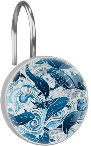 Ganci per tenda da doccia, ganci per tenda da doccia, 12 pezzi, balene e onde marine floreali