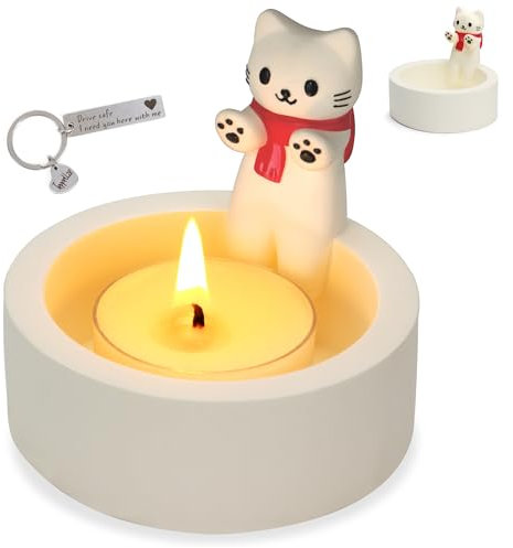 Teppellze Portacandele a forma di gattino in stile cartone animato, con zampe, in gesso fatto a mano, decorazione per la casa, regali per gli amanti dei gatti, con portachiavi in omaggio.