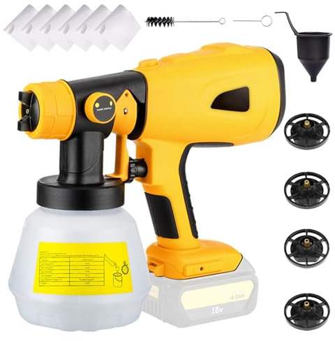 Jemora Pulverizador de Pintura inalámbrico de Repuesto para DEWALT, batería RYOBI de 20 V máx., pulverizador de Pintura eléctrico de Mano con contenedor de 1000 ml para Interior y Exterior del
