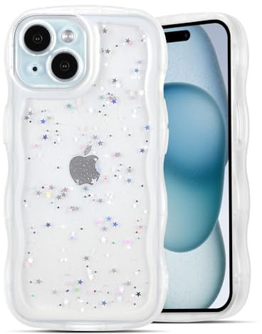 QLTYPRI Compatible with iPhone 13 Case, Cute Curly Wave Frame Clear Glitter Case for Girls Women, Sparkle Bling Soft TPU Bumper Transparent Shockproof Protective Phone Cover for iPhone 13 - Clear