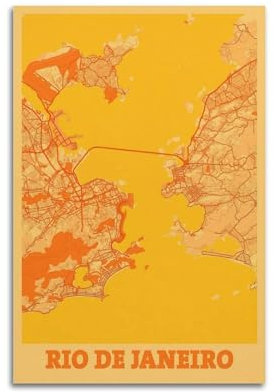 Poster carte vintage orange Rio de Janeiro, Brésil, peinture sur toile artistique 50 x 75 cm