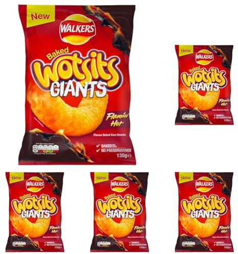 Walkers Wotsits Giants Flamin Hot, Red, 130 g (Pack of 5), Packaging may vary