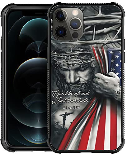 DAIZAG Case Compatible with iPhone 14 Plus,Shockproof Soft Phone Cover for Boy Men Gift Case,Christian Jesus God Bless American Flag