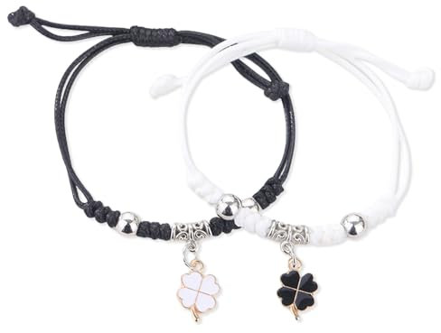 Bzzerumy 2 Stück Vierblättriges Kleeblatt Armband Glücksarmband Mit Grußkarte Und Geschenkbox Muttertagsgeschenk Geschenke Für Mädchen