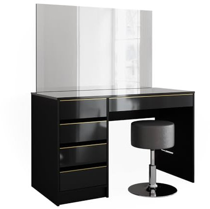 Vicco Schminktisch Sherry, Kosmetiktisch mit Spiegel, Schwarz, 120 cm mit Hocker