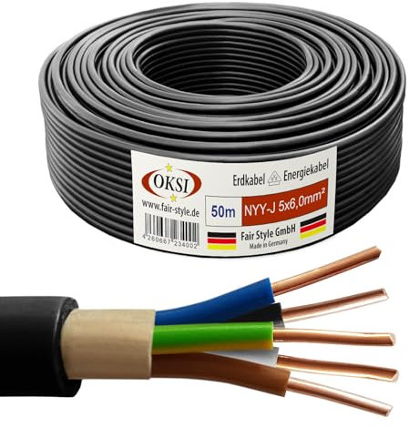 OKSI 50m NYY-J 5x6 mm² Erdkabel Elektrokabel Beton und Freien Kupfer Made in Germany