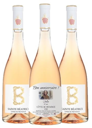 Vin rosé « Côtes de Provence » - Bouteille vin personnalisée avec votre texte et votre image/logo [ Vins et spiritueux ] (3 bouteilles)