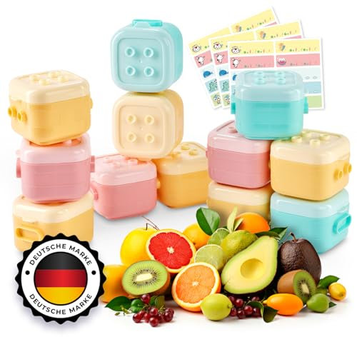 EKORI 12er Set Babybrei Behälter Einfrieren Bauklotz | Beikost Baby | 120ml Aufbewahrungsbox aus PP | Lecksicher im Baustein Design | Babynahrung aufbewahrung | Mikrowellen- und Spülmaschinenfest