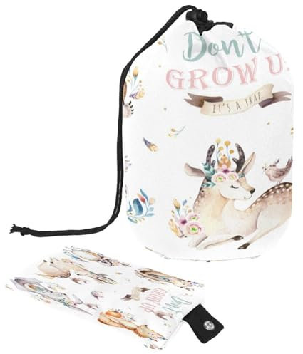 Trousse de toilette avec cordon de serrage, motif animaux de la forêt, hibou, renard, cerf, lapin, trousse de toilette en forme de tonneau, trousse de maquillage de voyage + petit sac, multicolore,