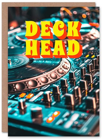 Artery8 Deck Head DJ Console Vinyl Record Mixing Funny For Him Man Birthday Card