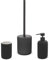 Inbagno Set Accessori Bagno 3 Pezzi in Ceramica Nero cannettato, Dispenser Sapone portaspazzolini e portascopino Soft Touch, Spring