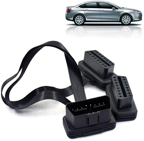 OBD2 Adaptador de Diagnóstico, Adaptador de Cable OBD2, Cable Plano de Extensión OBD-II de 16 Pines, Adaptador de Cable OBD2 Macho a Doble Hembra, OBDII Splitter Y Cable, Coche Cable de Diagnóstico