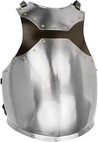 ANTIQUEMEDIEVAL Warrior's Brustpanzer aus Stahl und Leder, 18 Gauge, Größe XL