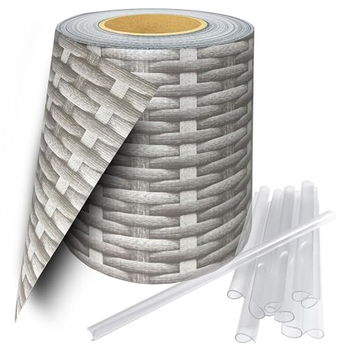 Stel4Style PVC Sichtschutz Streifen Privatsphäre Doppelstabmatten Zaun Folie inkl. 30 Befestigungsclips, Farbe:Rattan-Hellgrau, Länge:175m (5X 35m)