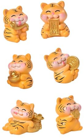 POPETPOP 5 Sätze Tiger-Ornamente Cute Decor Wohnzimmerdeko Tierische Gartenfiguren Miniatur-tierfiguren Im Freien Dekoration Tigermodellverzierungen DIY Bonsai-Tiger-Modell Harz 6 Stück * 5