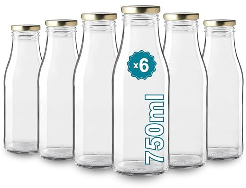 Espirito Rebelde Lot de 6 Bouteilles en Verre Vides de 750 ml avec Couvercle | Bouteilles en Verre pour Jus, Lait, Barbecue, Sauces | Idéales pour Pique-niques, Mariages et Fêtes