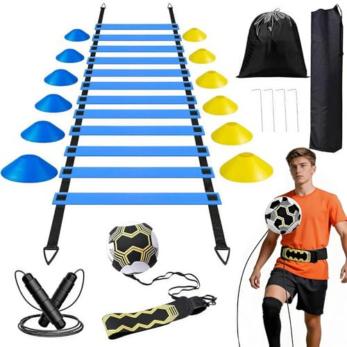 Jiahuade Football Training Accessories Coordination Ladder, Football Training Set, Coordination Ladder with 12 Hats, Football Trainer and Skipping Rope, Accessories Football Training, Football Gifts