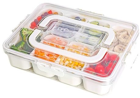 diwedaso Snack Containers With Lids 8 Compartment Tortilla Wrap Storage Container Sandwich Platter Trays With Lids ABS Snack Tray, A