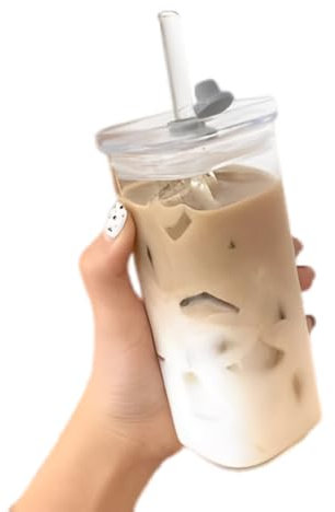 with Lid and Straw, Cup with Straw, Iced Coffee Smoothie Cup, Glass Straws, Glass Tumbler with St