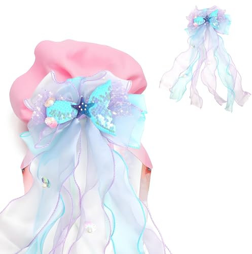 Schleife Schultüte, Meerjungfrau Fussball Schleife für Schultüte Mädchen Junge, Einschulung Mädchen Deko, Lila Rosa Blau Schultüte Schmetterling Zuckertüte Junge Schulanfang Deko (Meerjungfrau)