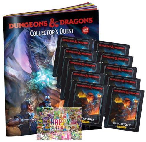 Bundle mit Panini Dungeons & Dragons Sticker - Collectors Quest Sammelsticker (2025) - Auswahl + Exklusive Geburtstagskarte (1 Album + 10 Tüten)