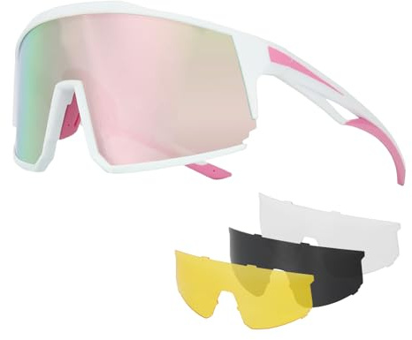UVTQSSP Sportbrille Fahrradbrille Herren Damen UV400 Sonnenbrille Selbsttönend mit 3 Wechselgläsern TR90 Gestaltung Ultraleichte Schutz-Schnelle Brille