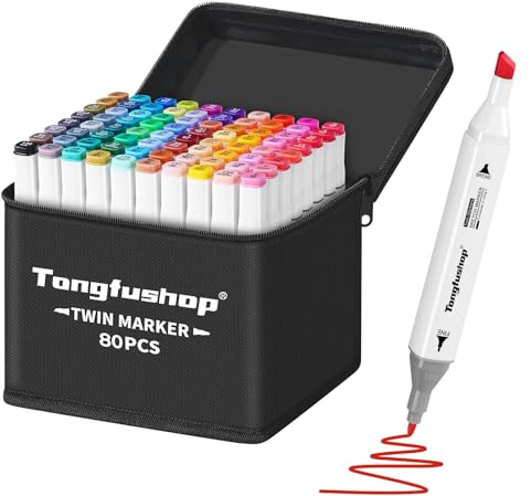 Tongfushop Alkohol-Marker, Doppelspitze, 80 Farben, Mixer, Kunst, Zeichnen, professionelle Permanent-Skizzenstifte für Künstler, Erwachsene, Mal-Illustrationen mit Organisationshülle, Pad