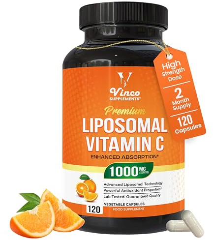 Vinco Liposomal Vitamin C Capsules 1000mg - Advanced Absorption Technology for Daily Wellness Support - Supports Immune Function, Energy Levels & Skin Health - Liposomal VIT C - 120 Vegan Capsules
