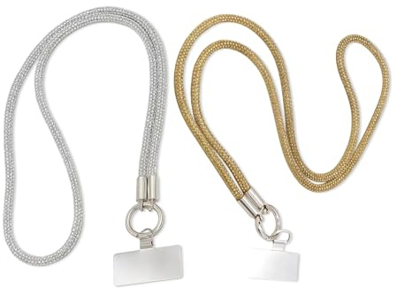 Yuwnd 2 Stück Handykette Glitzer, Elegante Schlüsselband Glitzer, Klassisches Design Handy Kette zum Umhängen 90 cm für Handy Schlüssel und Mehr