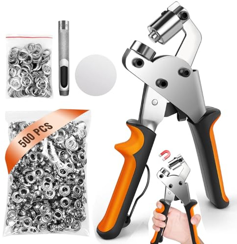 Eyelet Punch Kit 10mm 3/8“ 500pcs Grommet Eyelet Pliers Set Press Magnetic Fabric Hole Punch For Leather,Craft,PVC Banners,Tarpaulins