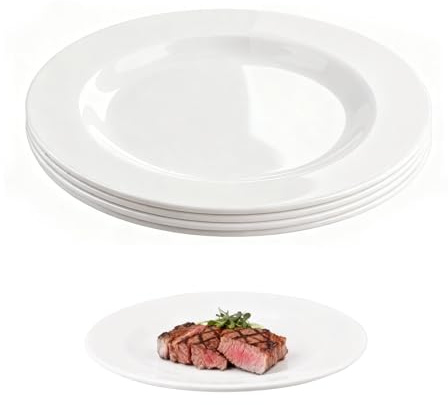 Doafoce Plate Set 4 Dinner Plates White Large Serving Plates 25cm/9.8 inch | Dishwasher Safe