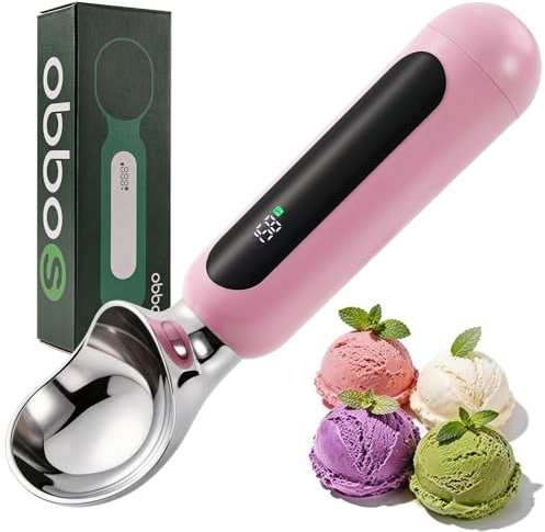 Beheizbarer Eislöffel, Elektrischer Eisportionierer für Hartes Eis(Rosa) | Berührungsaktivierte Erwärmung, LED-Anzeige, 29 g Schaufelkopf, Bis 70°C (158°F), Auto-Abschaltung, Für Hartes Eis & Gelato