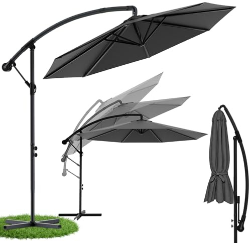Ferghana Parasol de Jardin Exterieur 3M,Parasol Déporté Hexagonale Balcon avec Manivelle et Pied,Inclinable ，Protection UV 50+,Résistant au Vent,8 Baleines en Acier， Fonction 360°，Anthracite