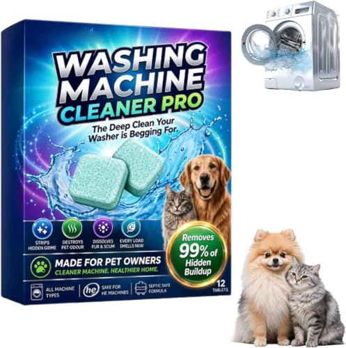 PrimeDrum Washing Machine Cleaner Pro Tablets, 12 Pack Enzyme Cleaner, Remove Odour & Pet Hair, Eliminates Odour Mould Detergent Residue, All Washing Machines