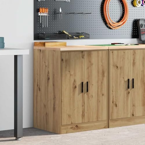 Kaloriko Armoire de rangement de garage en chêne massif de pin 60 x 51 x 85 cm, 2 compartiments de rangement, armoire à portes battantes avec plan de travail pour atelier, entrepôt et ordre