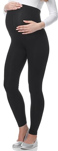 Be Mammy Lange Umstandsleggings aus Viskose Leggings Blickdicht Damen, Maternity Clothing, Ideal für die Schwangerschaft BE-02 (Schwarz, L)